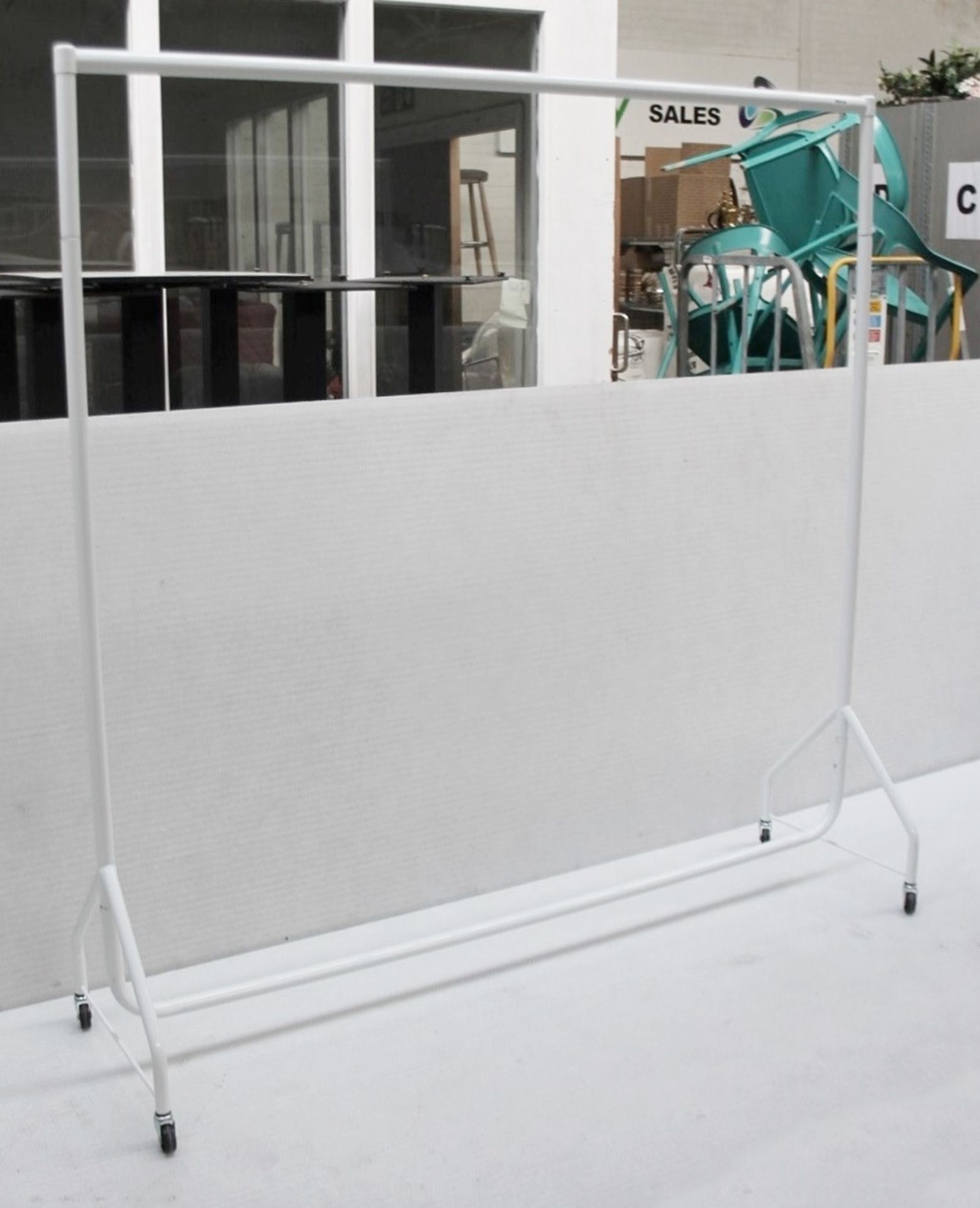 2 x Tall Garment Rails In White / Chrome - Recently Removed From A Designer Bridal Boutique - Image 3 of 6