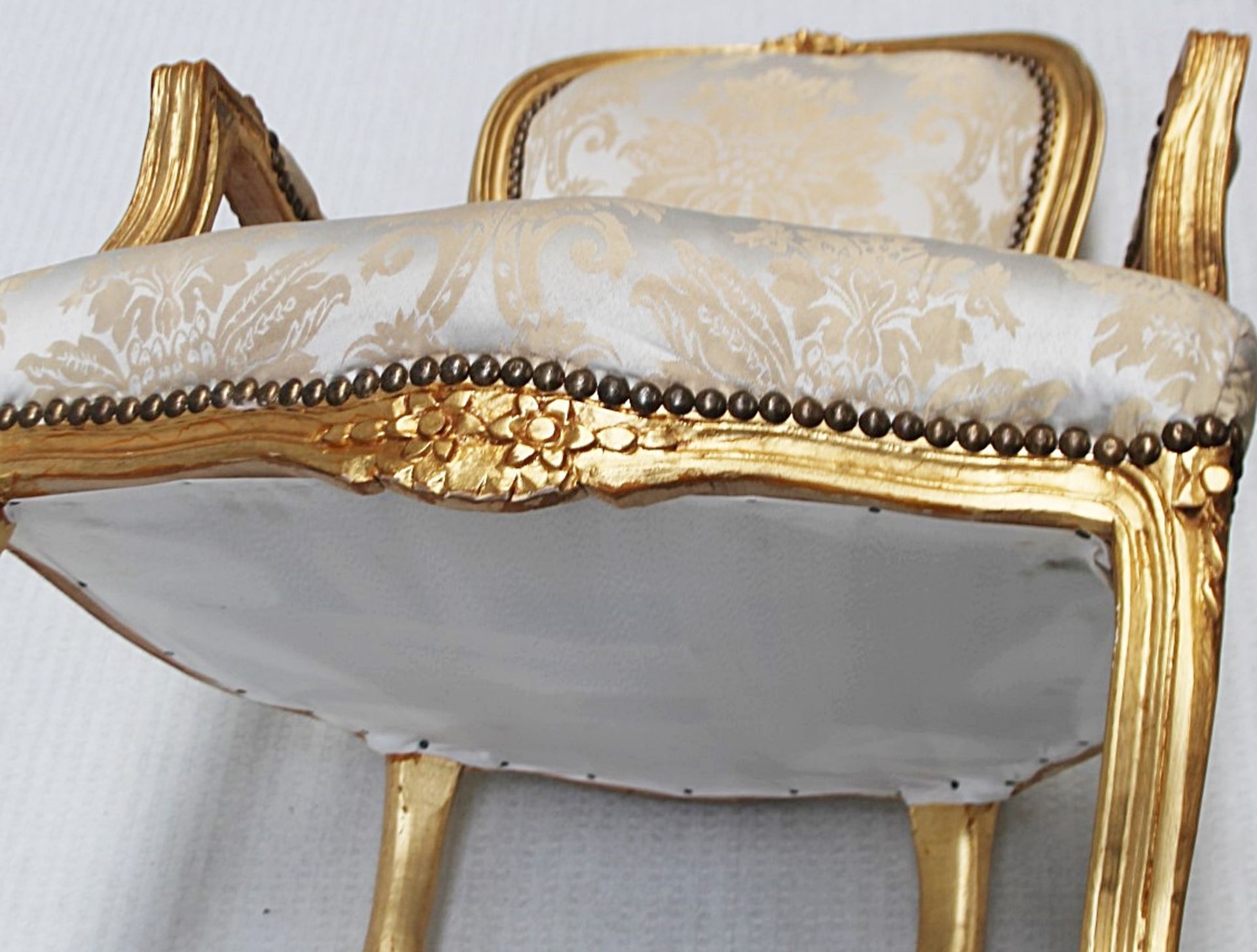 1 x Regency-Style Upholstered Chair In Gold & Silver With Ornate Carved Detailing - Recently Removed - Image 11 of 11