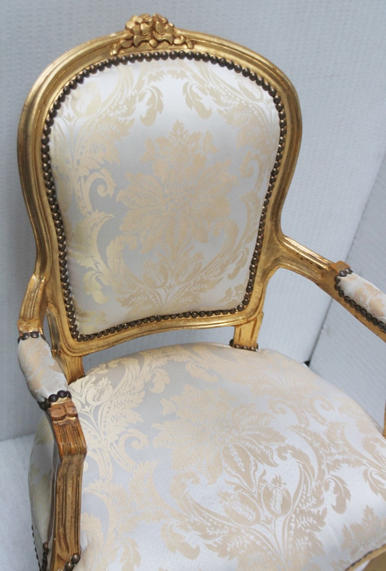 1 x Regency-Style Upholstered Chair In Gold & Silver With Ornate Carved Detailing - Recently Removed - Image 2 of 11