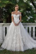 1 x Justin Alexander V-Neck Bridal Ball Gown With Illusion Bodice - UK Size 12 - RRP £1,340