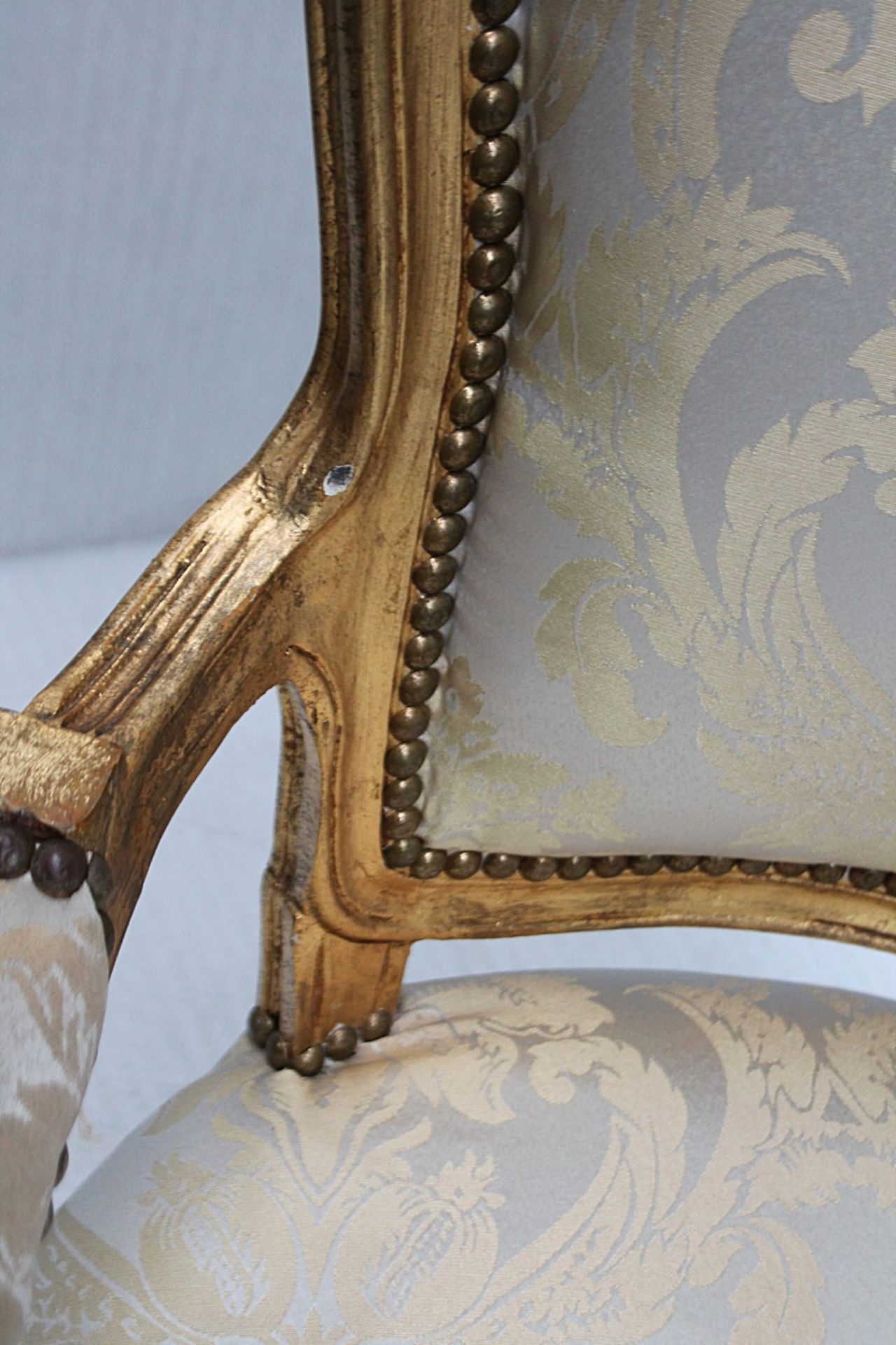 1 x Regency-Style Upholstered Chair In Gold & Silver With Ornate Carved Detailing - Recently Removed - Image 9 of 11