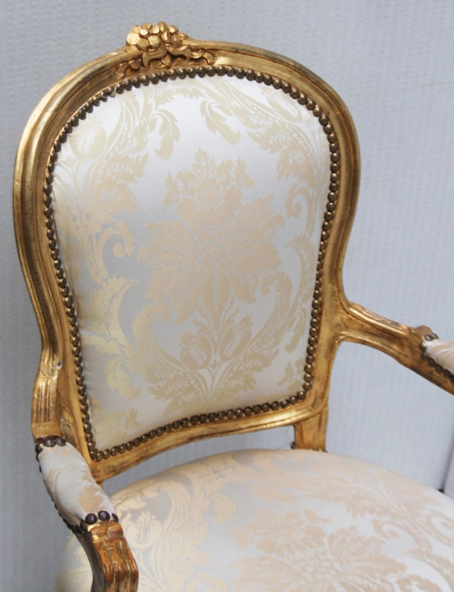 1 x Regency-Style Upholstered Chair In Gold & Silver With Ornate Carved Detailing - Recently Removed - Image 3 of 11