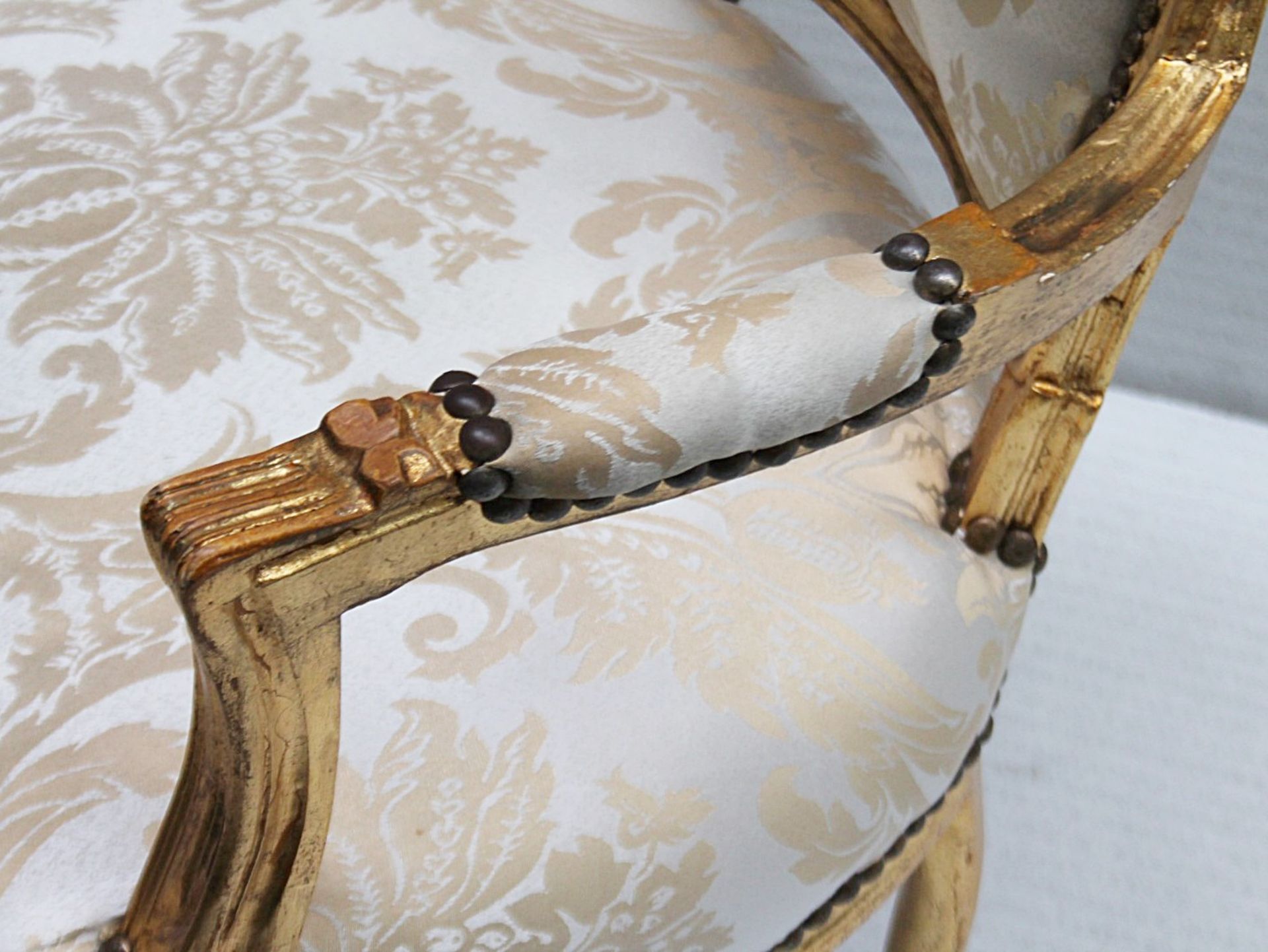 1 x Regency-Style Upholstered Chair In Gold & Silver With Ornate Carved Detailing - Recently Removed - Image 8 of 11