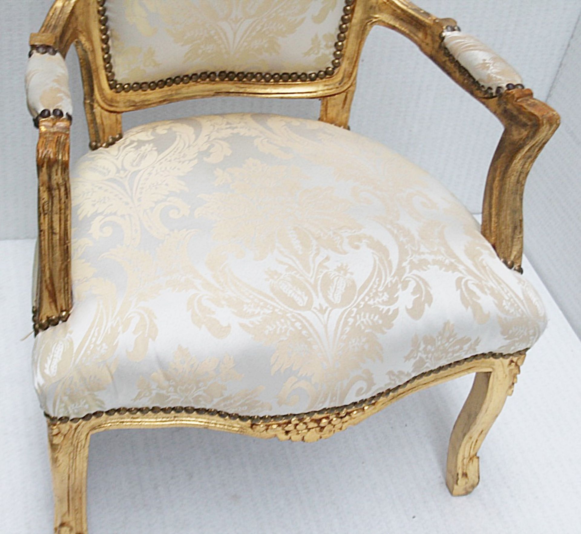 1 x Regency-Style Upholstered Chair In Gold & Silver With Ornate Carved Detailing - Recently Removed - Image 7 of 11