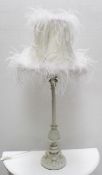 1 x Table Lamp Adored With Feathers And Glass Droplet Decoration - Recently Removed From A