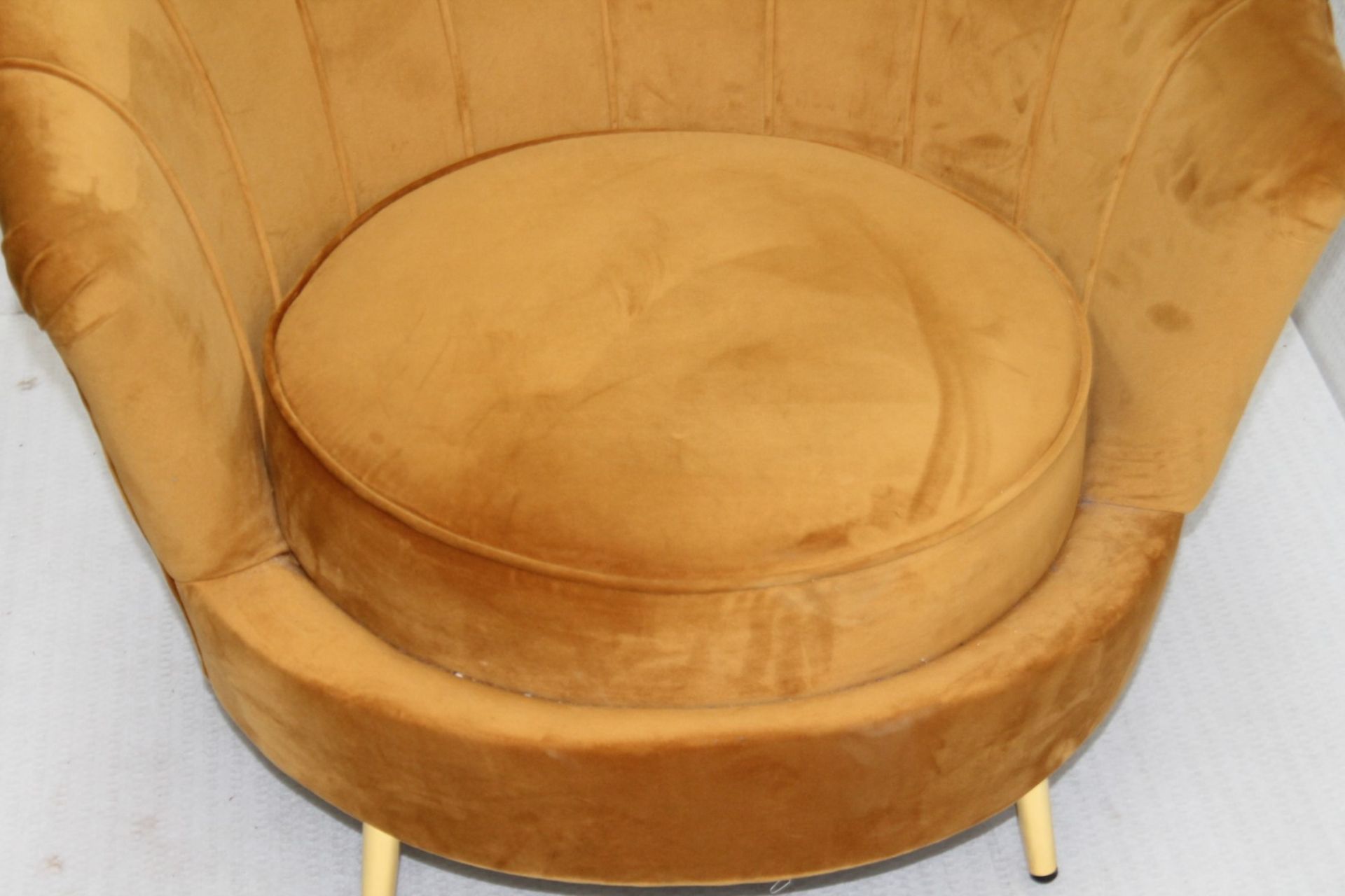 1 x Velvet Upholsted Tub Chair In Ochre Yellow - Recently Removed From A Designer Bridal - Image 2 of 7