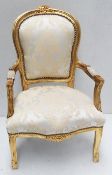 1 x Regency-Style Upholstered Chair In Gold & Silver With Ornate Carved Detailing - Recently Removed