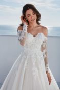 1 x Justin Alexander 'Brielle' Bridal Ball Gown with Off the Shoulder Sleeves - Size 12 - RRP £1,545