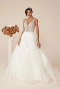 1 x Justin Alexander 'Dallas' Designer Gown With Beaded Illusion Bodice - Size 10 - RRP £2,190