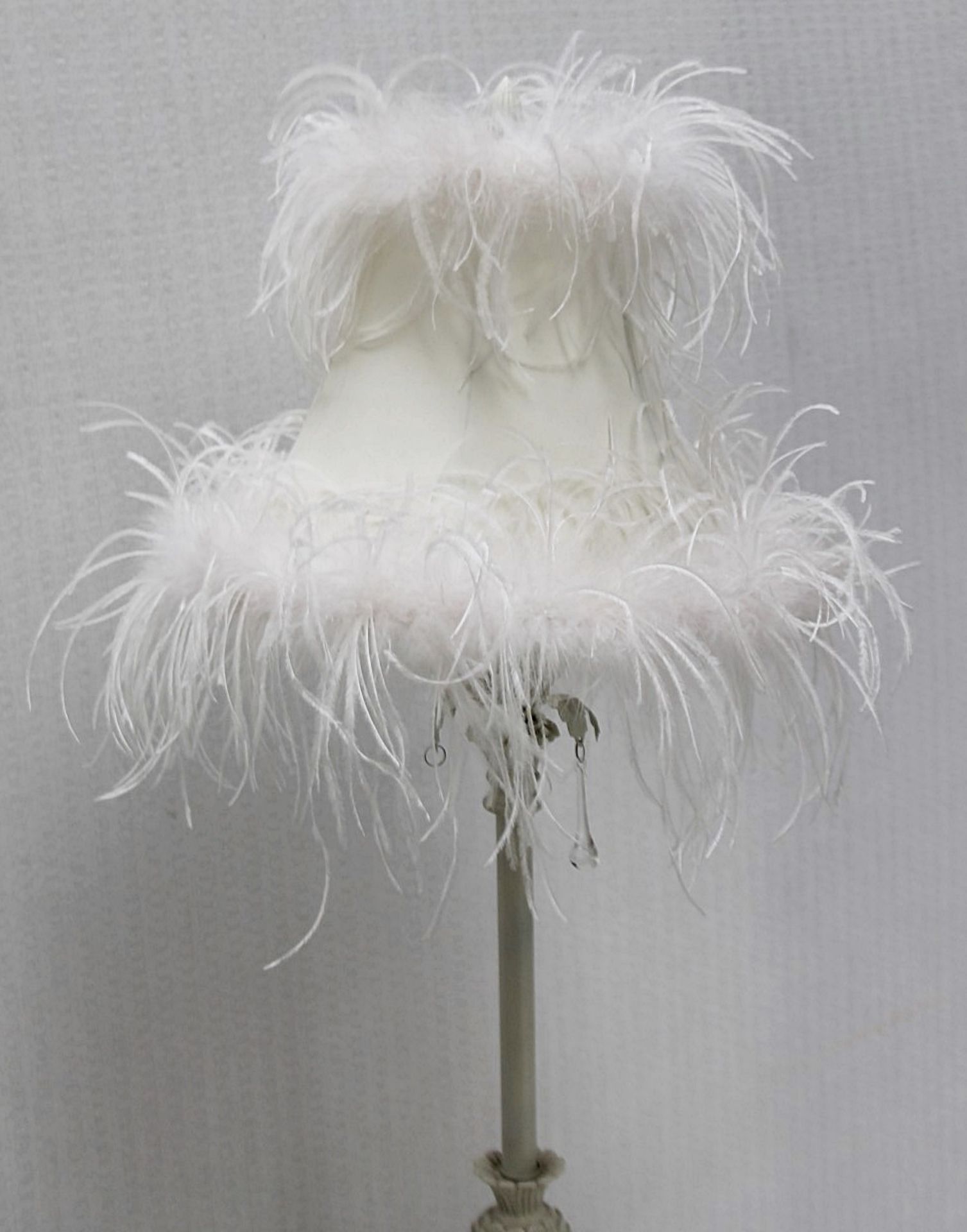 1 x Table Lamp Adored With Feathers And Glass Droplet Decoration - Recently Removed From A - Image 4 of 5