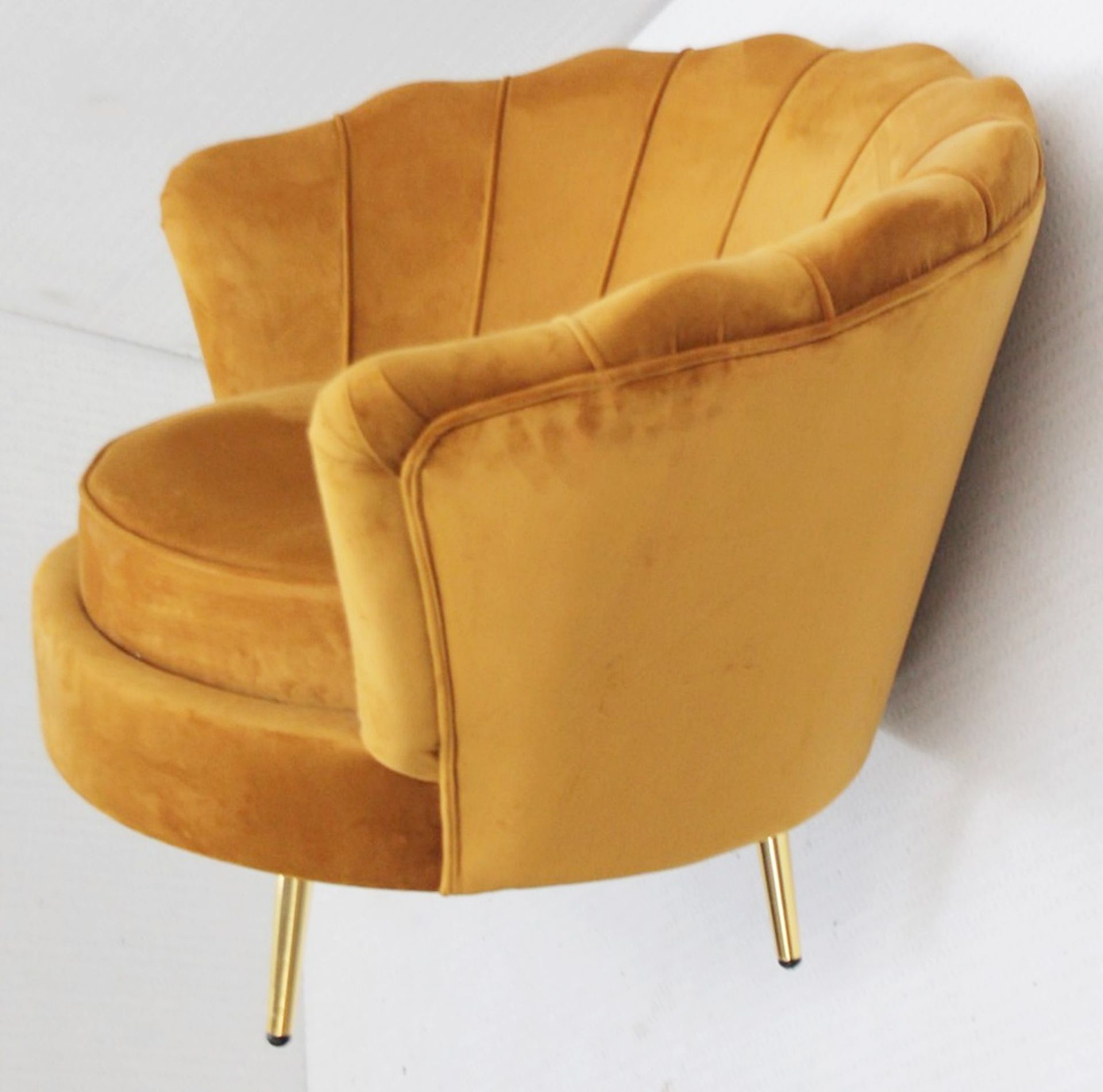 1 x Velvet Upholsted Tub Chair In Ochre Yellow - Recently Removed From A Designer Bridal - Image 4 of 7