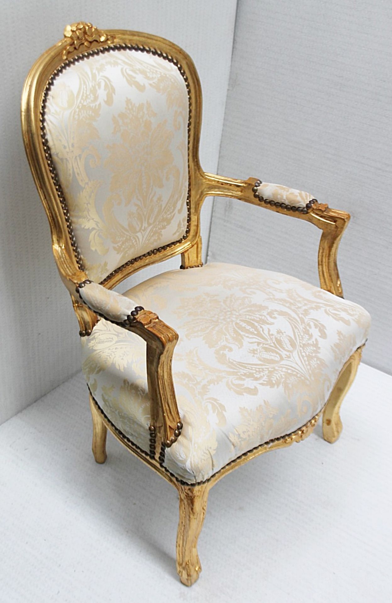 1 x Regency-Style Upholstered Chair In Gold & Silver With Ornate Carved Detailing - Recently Removed - Image 3 of 11