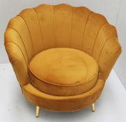 1 x Velvet Upholsted Tub Chair In Ochre Yellow - Recently Removed From A Designer Bridal