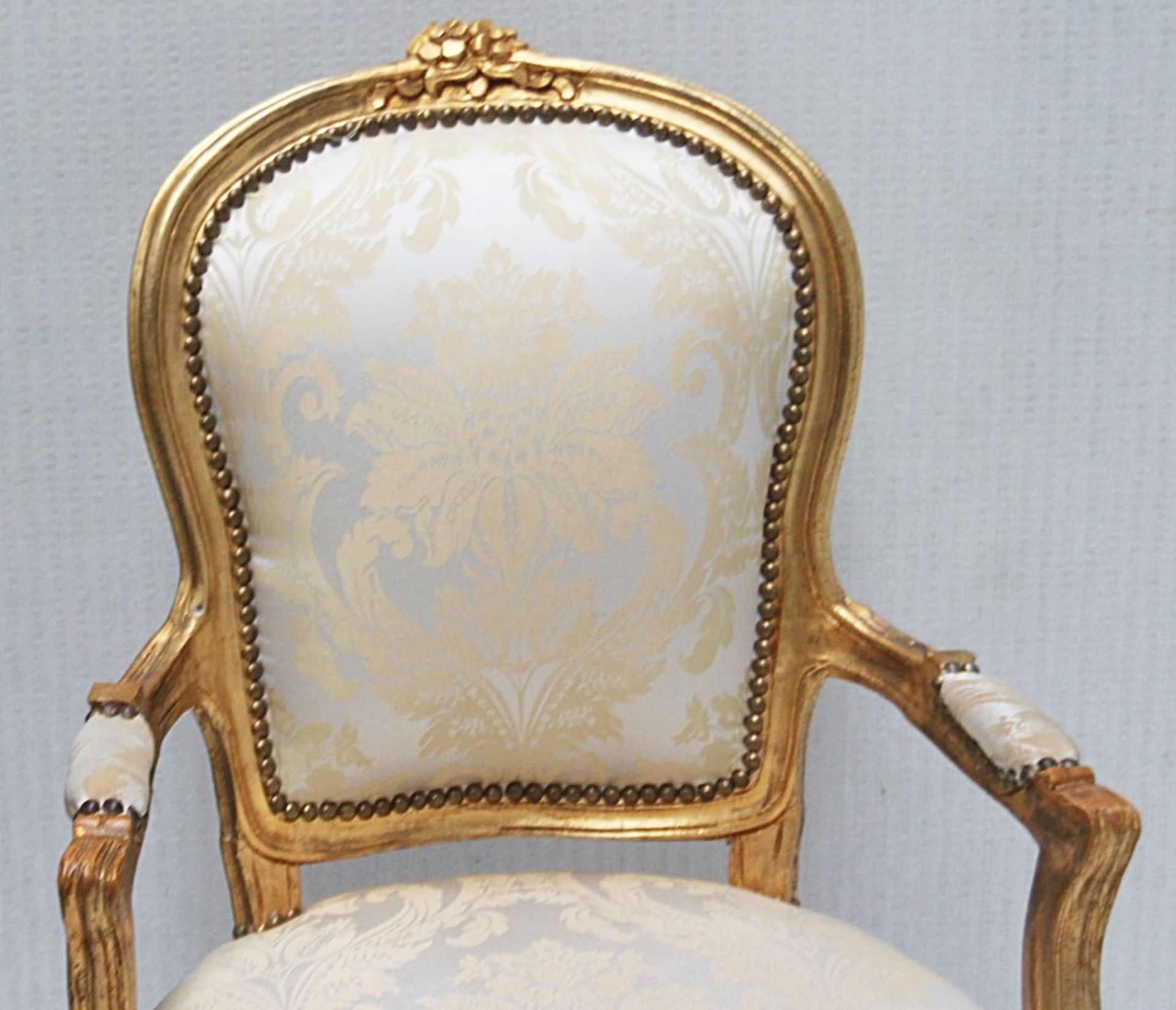 1 x Regency-Style Upholstered Chair In Gold & Silver With Ornate Carved Detailing - Recently Removed - Image 2 of 11