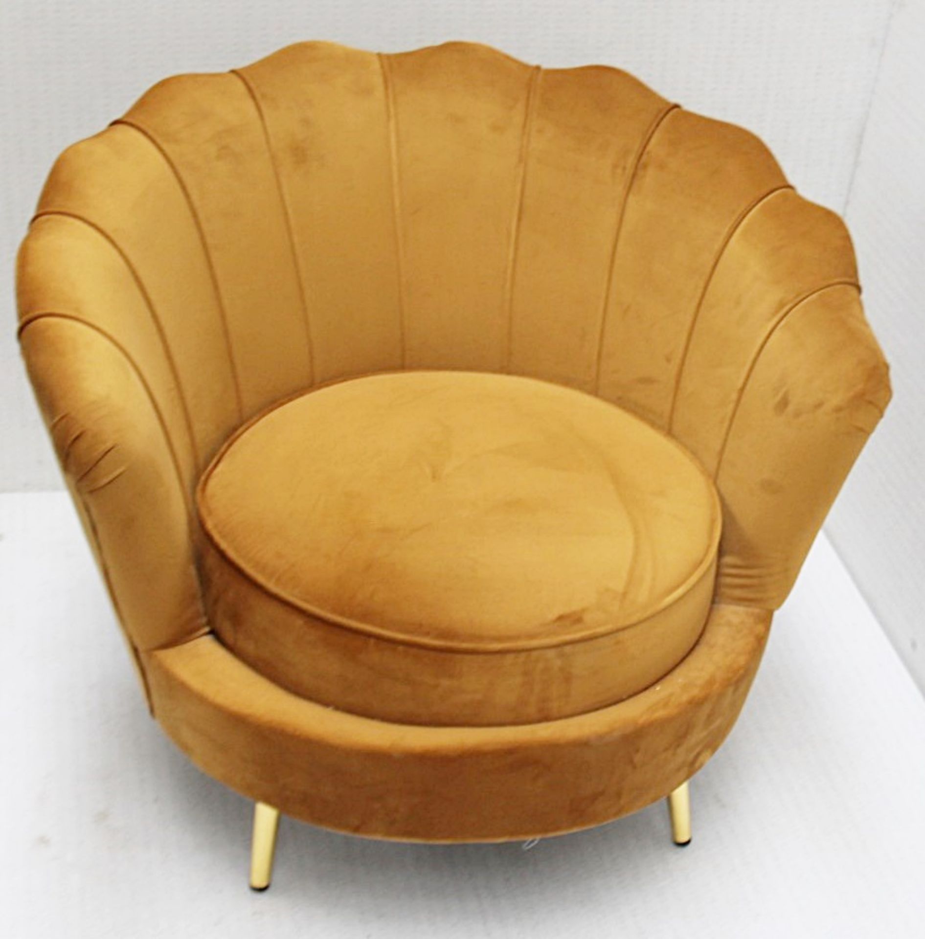 1 x Velvet Upholsted Tub Chair In Ochre Yellow - Recently Removed From A Designer Bridal - Image 3 of 7