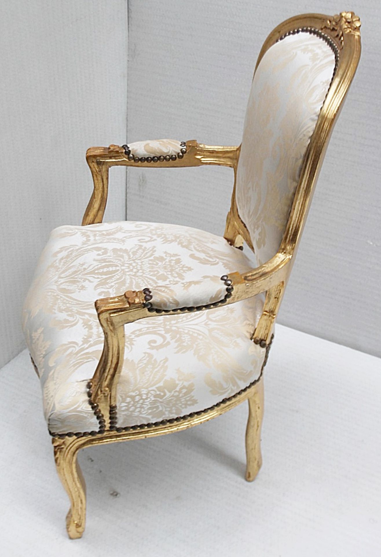 1 x Regency-Style Upholstered Chair In Gold & Silver With Ornate Carved Detailing - Recently Removed - Image 7 of 11