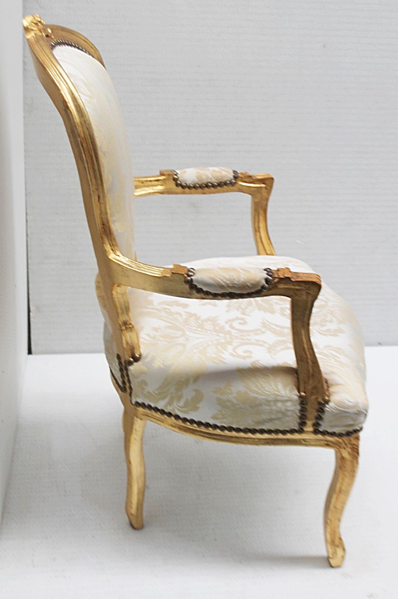 1 x Regency-Style Upholstered Chair In Gold & Silver With Ornate Carved Detailing - Recently Removed - Image 4 of 11