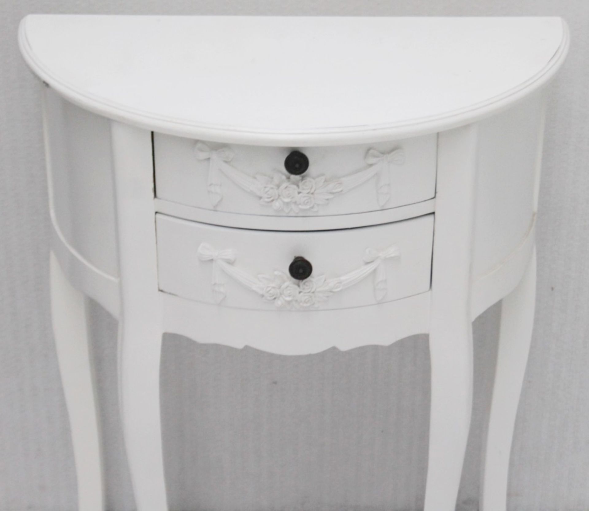 1 x Half-Moon 2-Drawer Table In White - Recently Removed From A Designer Bridal Boutique - Ref: