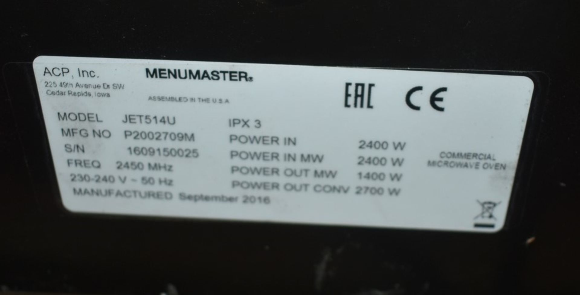 1 x Menumaster Jetwave JET514U High Speed Combination Microwave Oven - RRP £2,400 - Recently Removed - Image 3 of 8