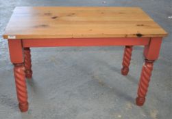 1 x Solid Wood Farmhouse Country Style Kitchen Dining Table With Barley Twist Legs and Two Tone