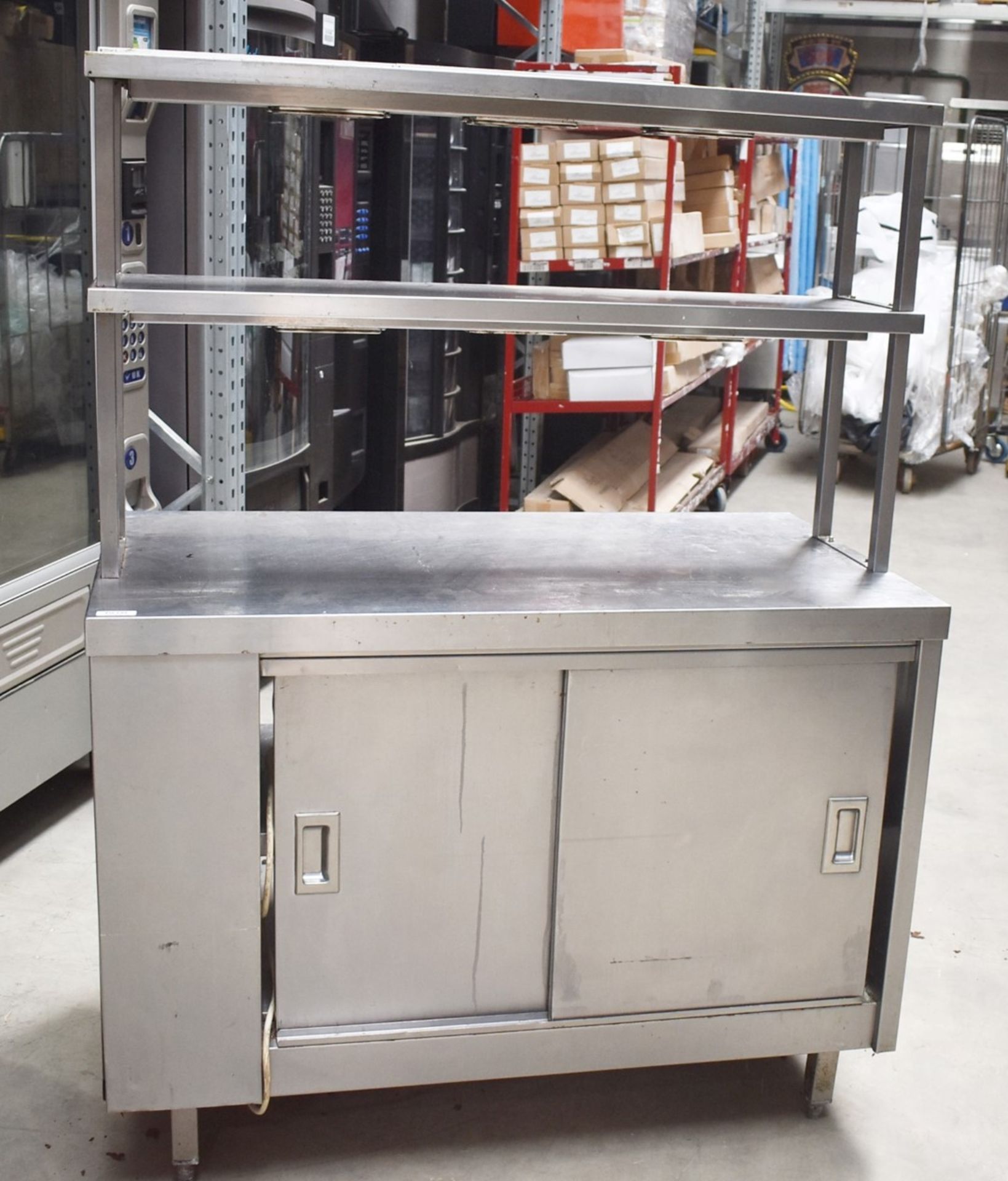 1 x Stainless Steel Hot Cabinet With Overhead Heated Passthrough Shelves and Order Ticket Rail