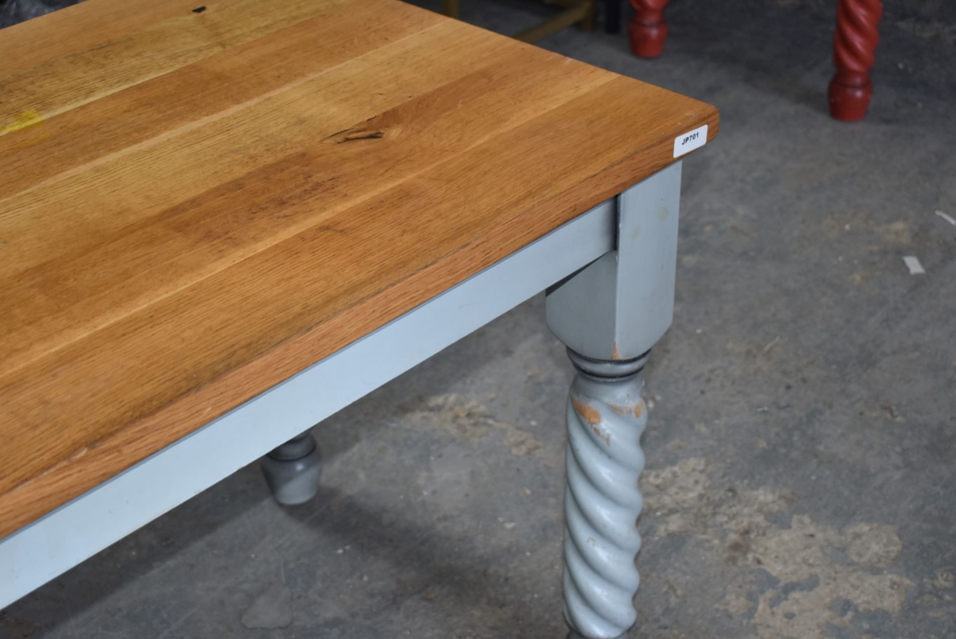 1 x Solid Wood Farmhouse Country Style Kitchen Dining Table With Barley Twist Legs and Two Tone - Image 5 of 6