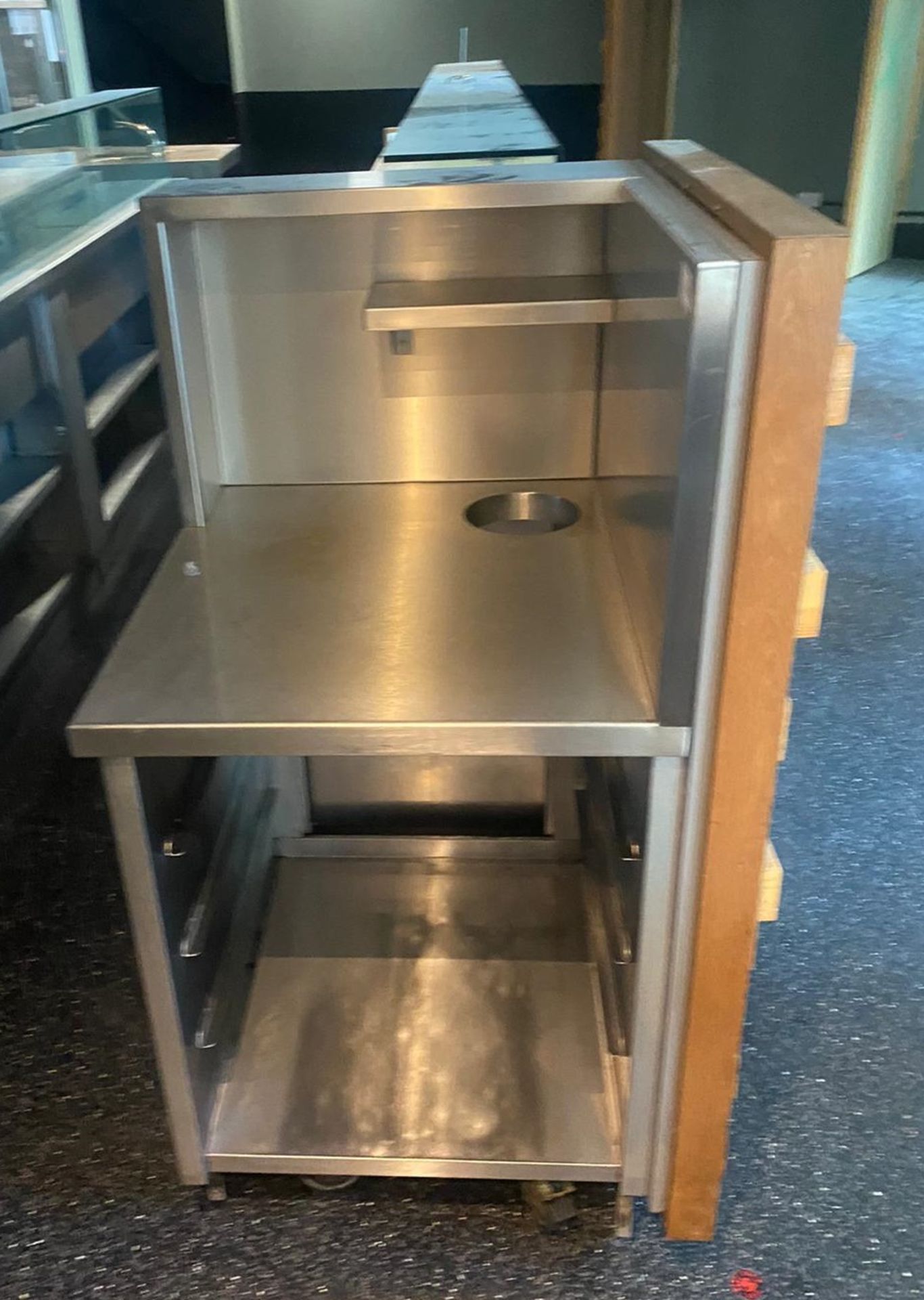 1 x Stainless Steel Service Trolley With Tray Runners and Three Dimensional Wooden Block Fascia - Image 2 of 3