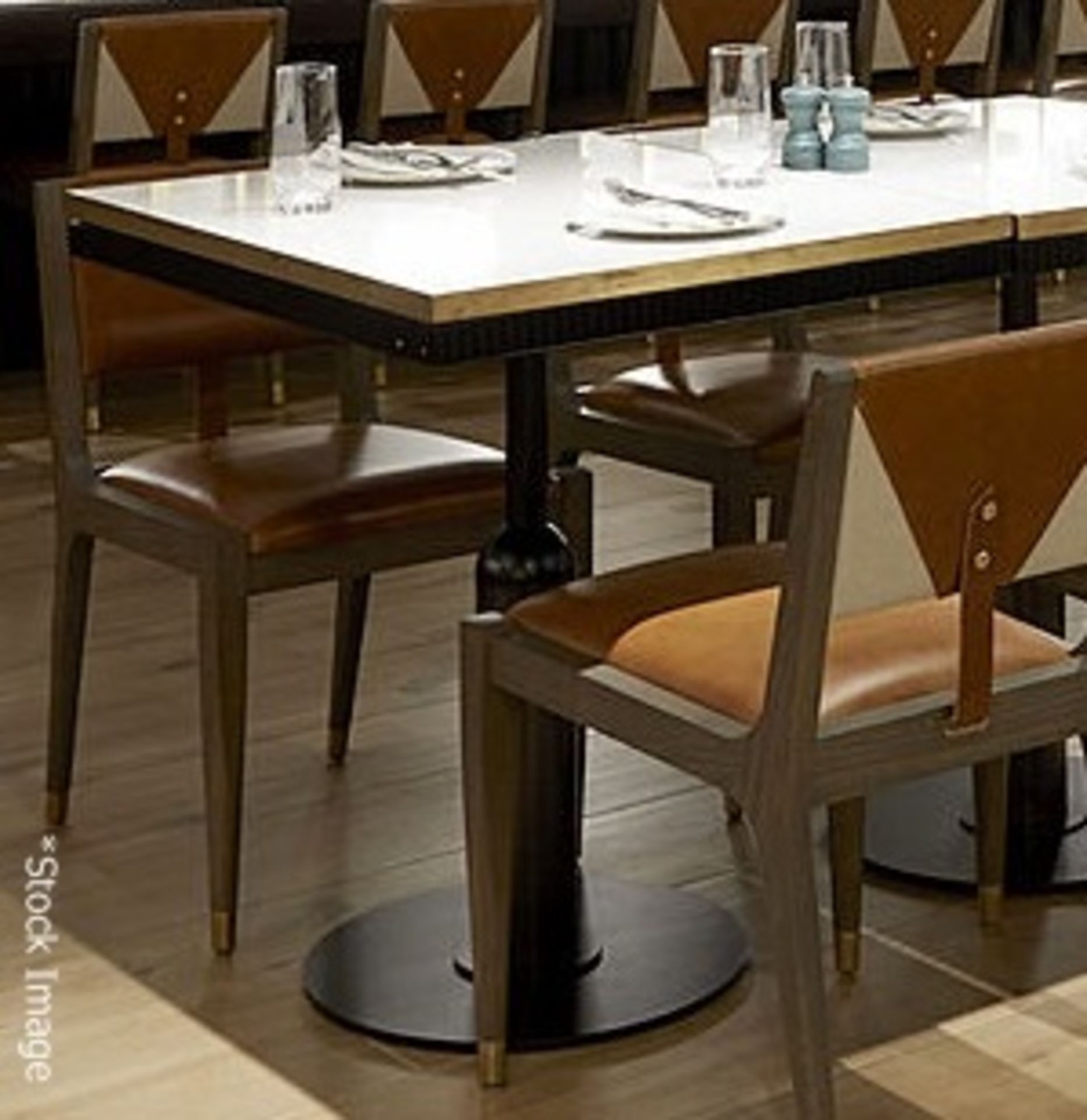 1 x Specially Commissioned Industrial-Style Marble-Topped Square Bistro Table With A Brass Trim - - Image 2 of 6