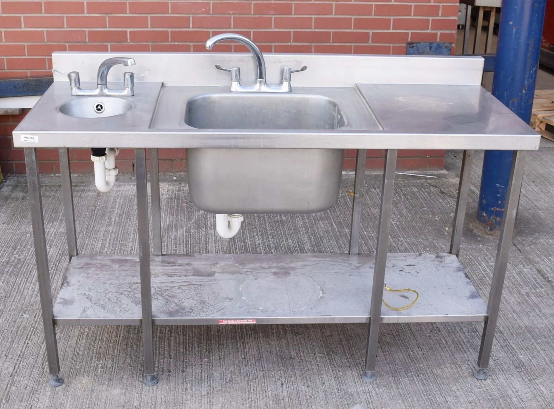 1 x Stainless Steel Singlw Bowl Wash Stand Unit With Upstand, Undershelf and Additional Hand Wash - Image 2 of 9