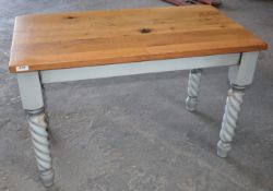 1 x Solid Wood Farmhouse Country Style Kitchen Dining Table With Barley Twist Legs and Two Tone