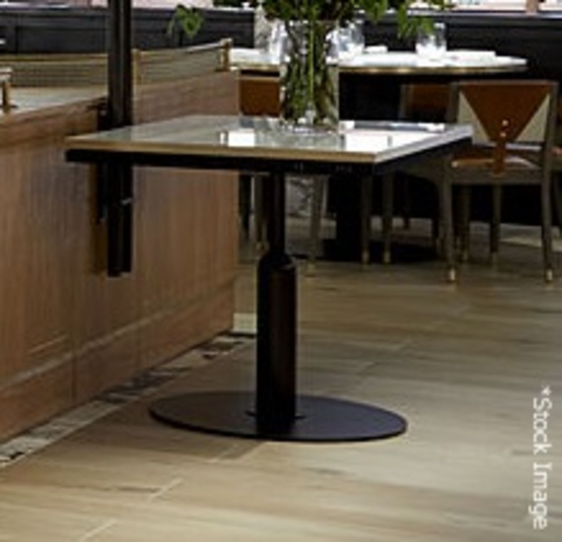 1 x Specially Commissioned Industrial-Style Marble-Topped Square Bistro Table With A Brass Trim - - Image 5 of 6