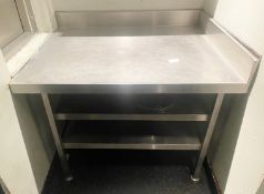 1 x Stainless Steel Low Prep Table With Upstand and Undershelves