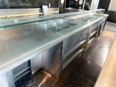 1 x Large Hot Food Server Counter With Glass Screens, Baine Maries, Warming Cabinets, POS Station