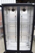 1 x Interlevin PD200T Upright Double Glass Door Drinks Cooler With LED Lights and Temp Display
