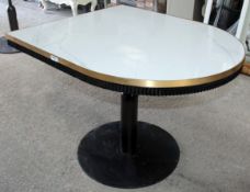 1 x Specially Commissioned Industrial-Style Marble-Topped U-Shaped Bistro Table With A Brass Trim -