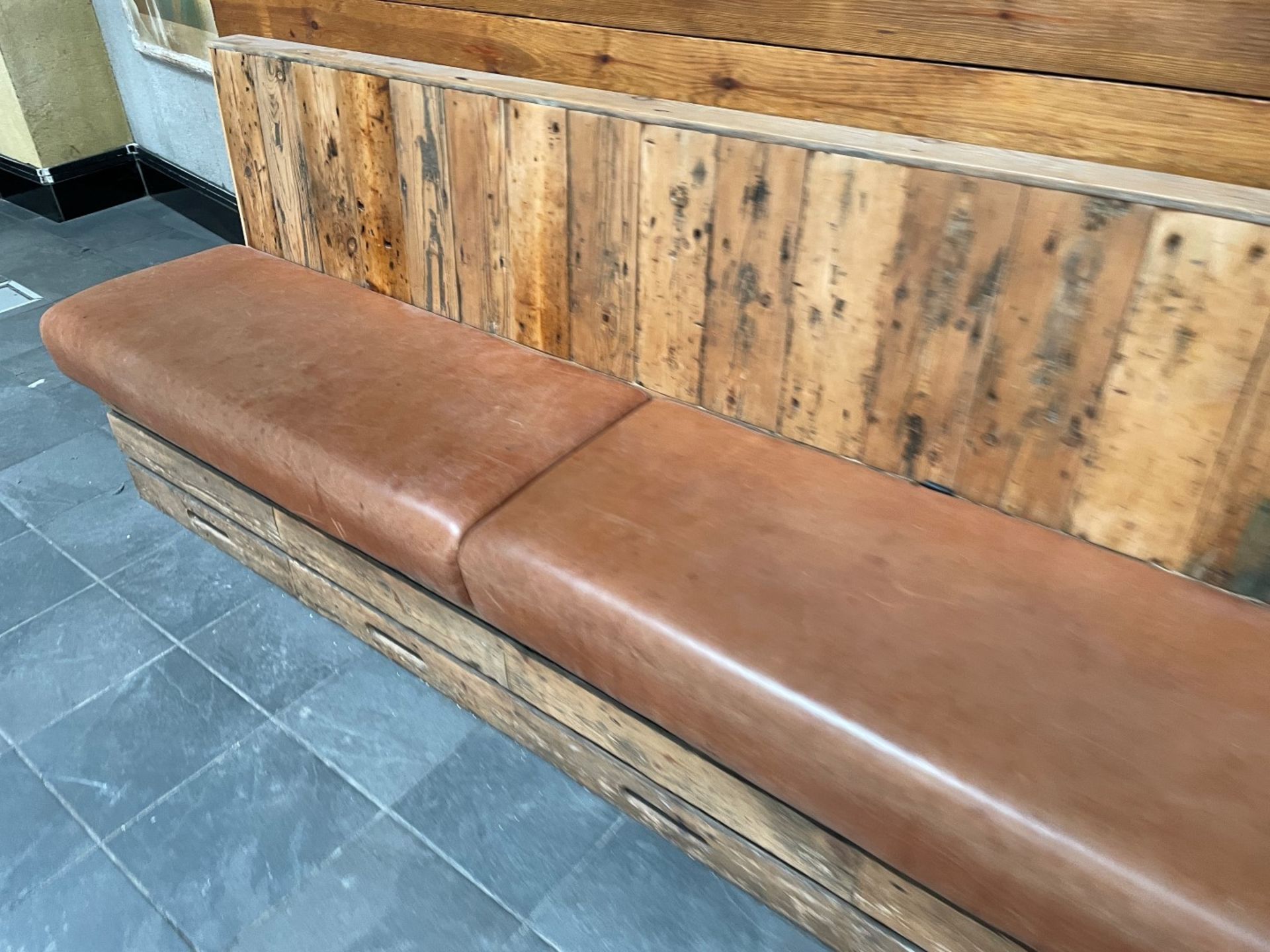 1 x Rustic Wooden Seating Bench Featuring Tan Leather Seat Pads - Suitable For Restaurants or Bars! - Image 5 of 12