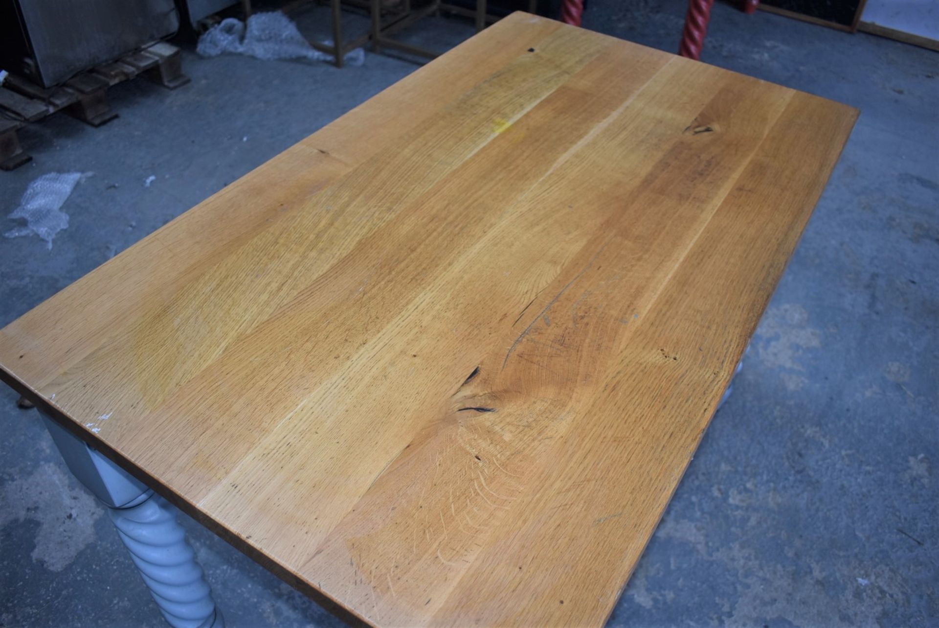 1 x Solid Wood Farmhouse Country Style Kitchen Dining Table With Barley Twist Legs and Two Tone - Image 3 of 6