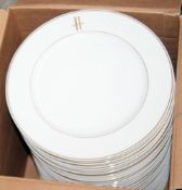 25 x PILLIVUYT Porcelain Dinner Plates In White Featuring 'Famous Branding' In Gold - Dimensions: