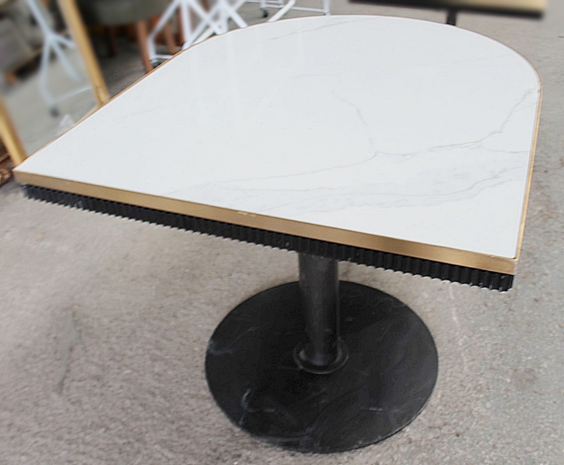 1 x Specially Commissioned Industrial-Style Marble-Topped U-Shaped Bistro Table With A Brass Trim - - Image 2 of 9