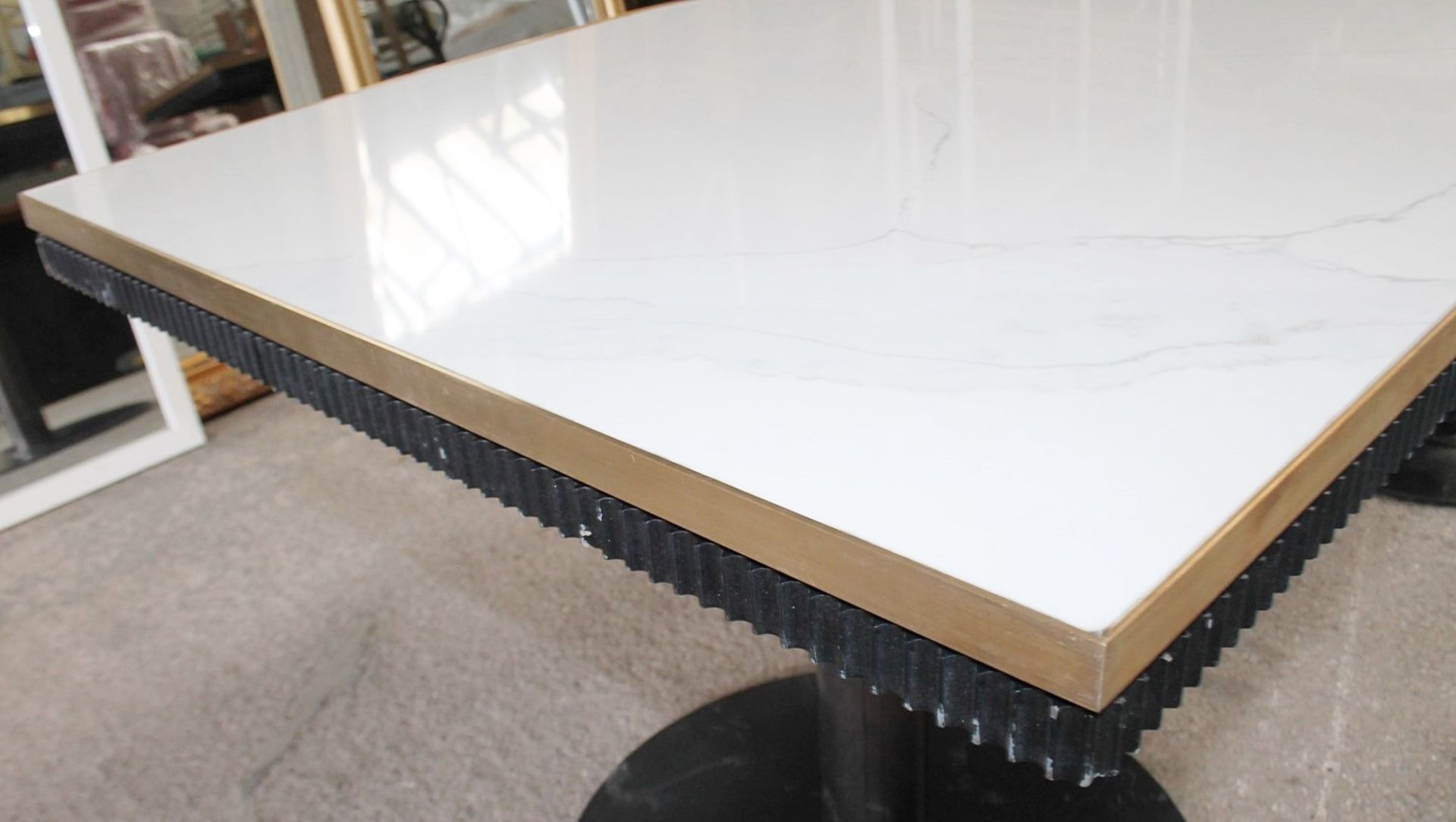 1 x Specially Commissioned Industrial-Style Marble-Topped U-Shaped Bistro Table With A Brass Trim - - Image 3 of 9