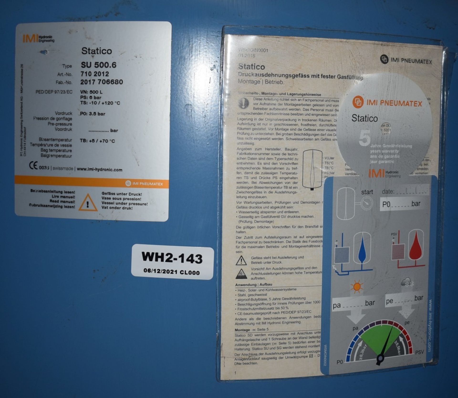 1 x Pneumatex Statico 500L 6 Bar Pressure Expansion Vessel - Product Code: SU 500.6 - RRP £1,678 - Image 2 of 7