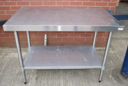 1 x Stainless Steel Prep Table With Undershelf - Dimensions: H90 x D120 x D70 cms