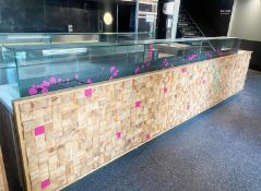1 x Front of House Service Counter With Three Dimensional Wooden Block Fascia and Glass Screens