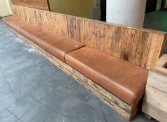 1 x Rustic Wooden Seating Bench Featuring Tan Leather Seat Pads - Suitable For Restaurants or Bars!