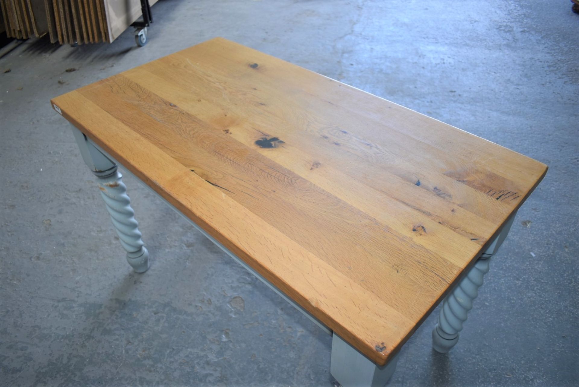 1 x Solid Wood Farmhouse Country Style Kitchen Dining Table With Barley Twist Legs and Two Tone - Image 4 of 5