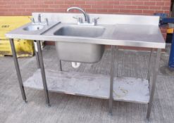 1 x Stainless Steel Singlw Bowl Wash Stand Unit With Upstand, Undershelf and Additional Hand Wash