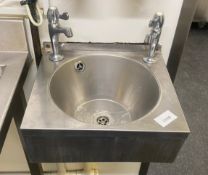 1 x Wall Mounted Stainless Steel Hand Wash Basin With Hot and Cold Water Taps