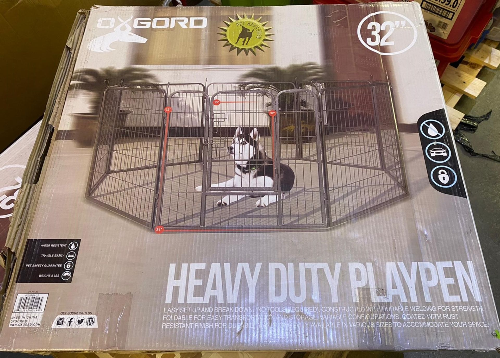 1 x Oxgord 32 Inch Heavy Duty Metal Dog Playpen - New Boxed Stock - CL740 - Ref: SRS024 - - Image 3 of 4
