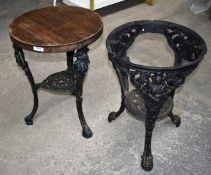 2 x Vintage Ornate Cast Iron Table Bases With Wooden Top - Dimensions: H70 x W50 cms - Ref: JP923