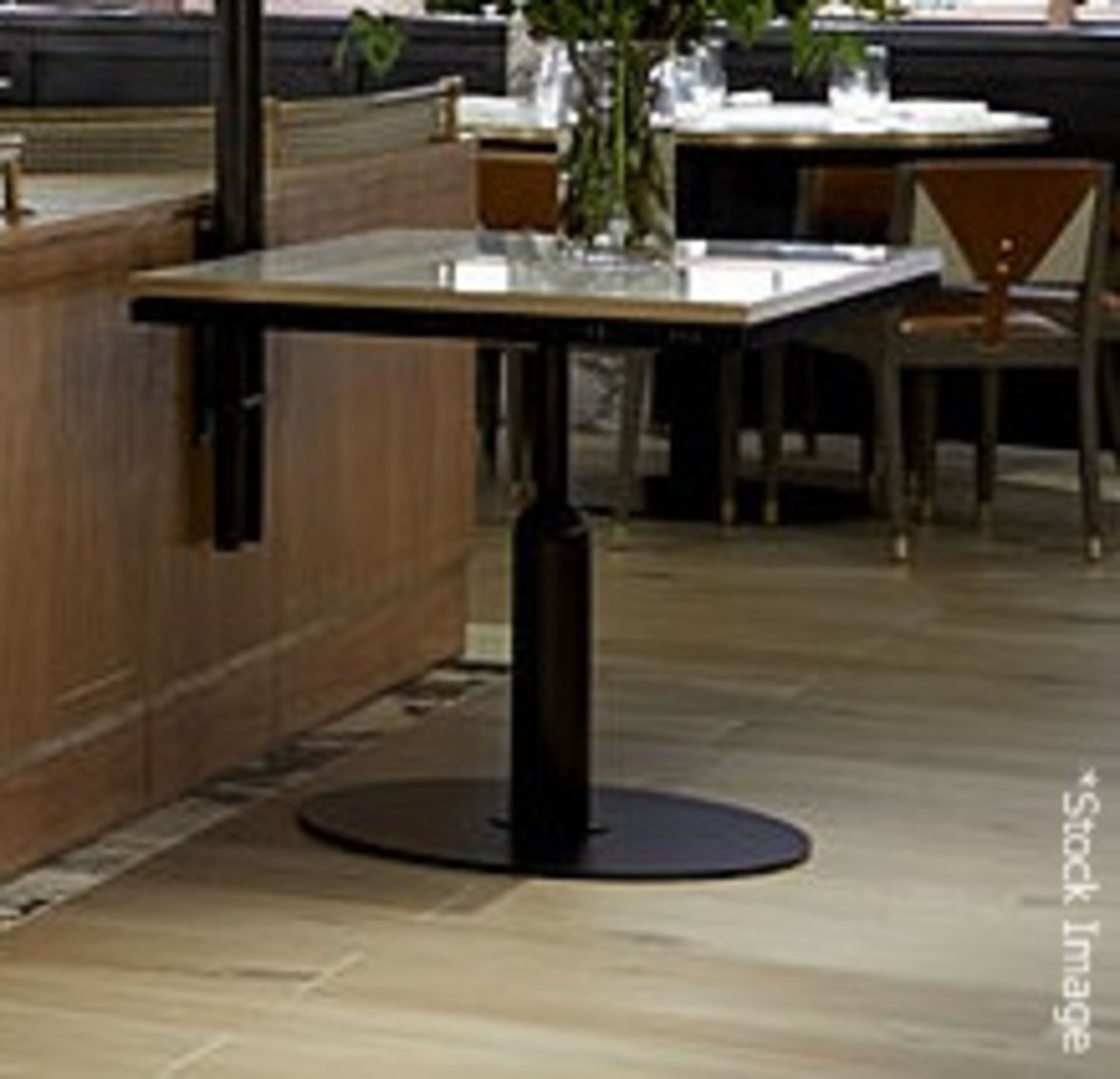 1 x Specially Commissioned Industrial-Style Marble-Topped Square Bistro Table With A Brass Trim - - Image 3 of 5